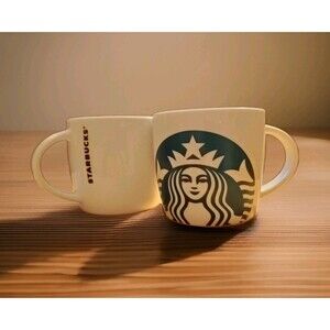 Pair Starbucks Mugs 14 oz. Graphic Large Green Siren Logo Set Of 2 White 2017